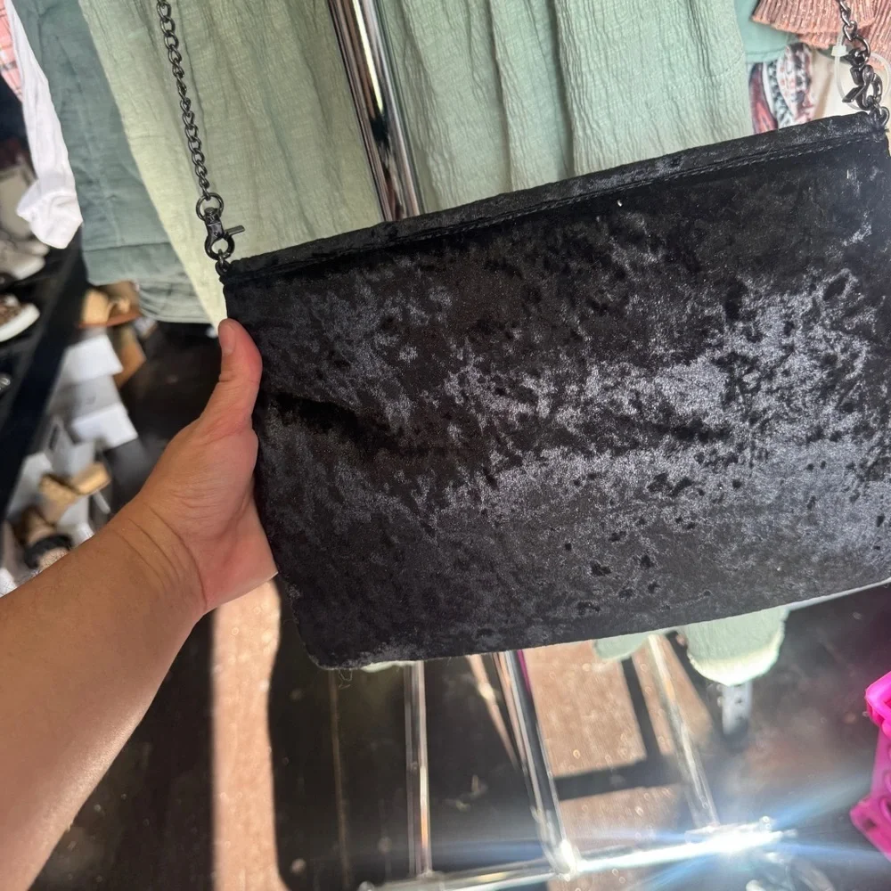 Floral Embroidered Black Shoulder Bag